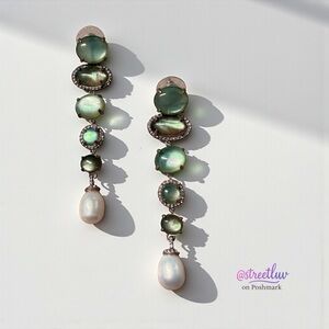 Stella & Dot Modern Bohemian Linear Earrings ~ Aqua Glass & Pearl